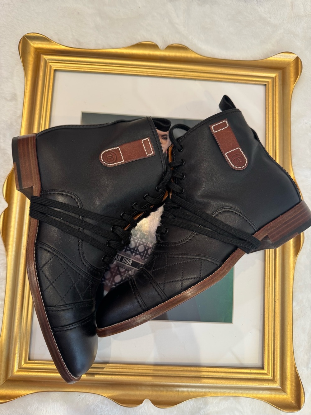 Chanel Classic Black Leather Lace-Up Ankle Boots - Women's - Picture 2 of 11
